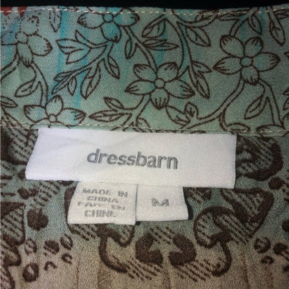 Dressbarn Boho Blouse Top M Button Up Embellished Long Sleeve Flare Cuff Multi - Picture 2 of 11